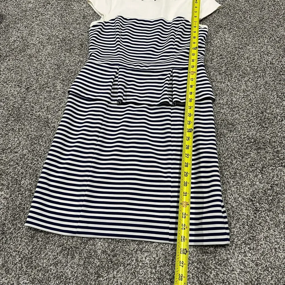 Ivy & Blu Striped Ponte Knit Peplum Dress, Navy Blue White, Size 100 - Picture 9 of 13